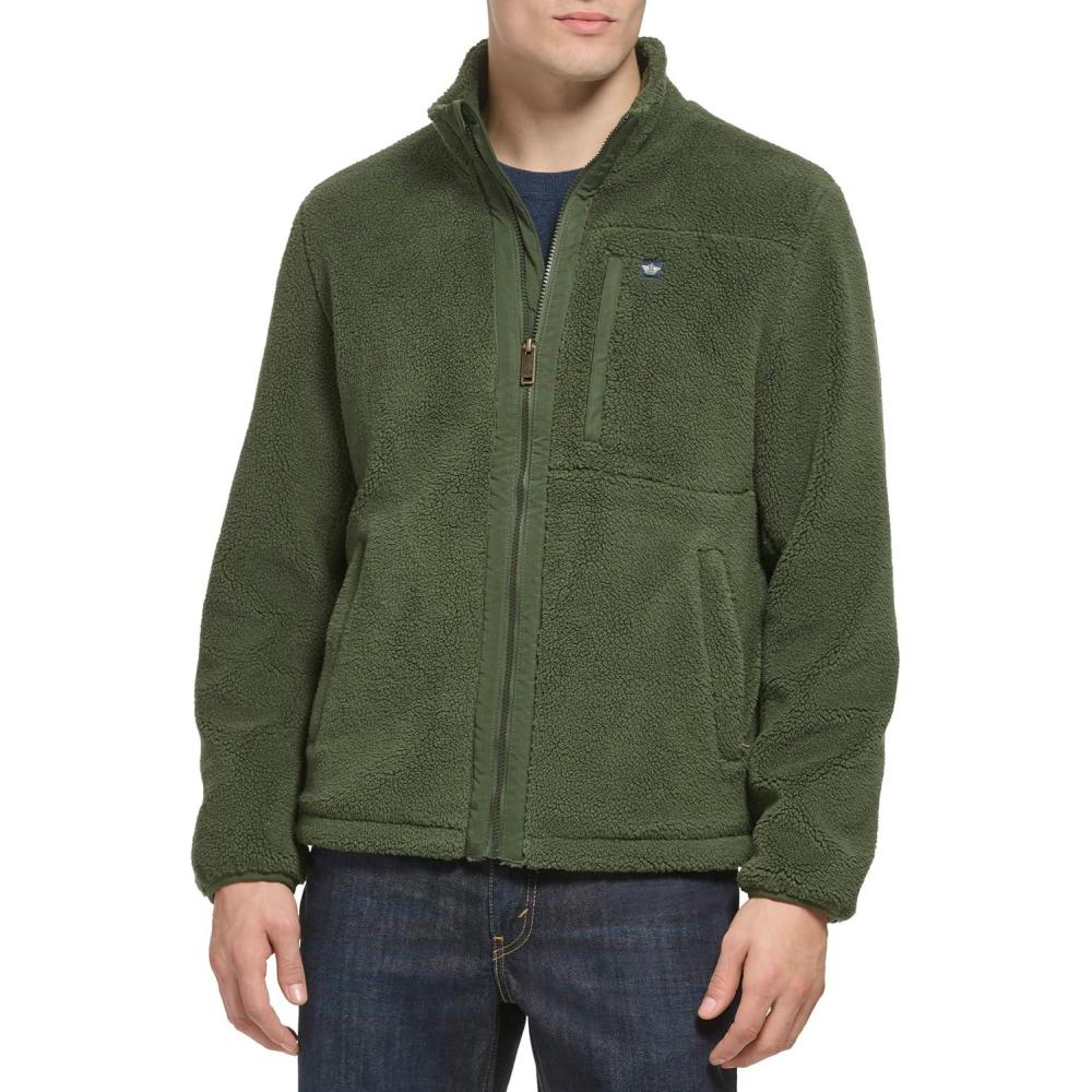 imageDOCKERS mens Zip Front Sherpa Fleece Jacket With Chest PocketDark Olive