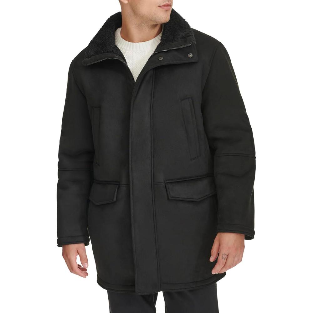 imageDockers Mens Faux Shearling Walking Coat Black