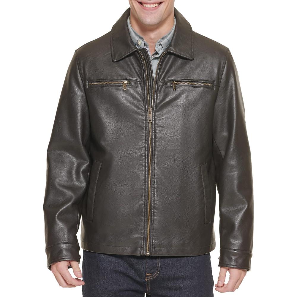imageDockers Mens James Faux Leather Jacket Regular Big ampamp Tall SizesDark Brown W Chest Zip