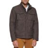 DOCKERS Men’s Faux Leather Military Jacket(Dark Brown)