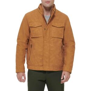 DOCKERS Men’s Faux Leather Military Jacket(Gold Nubuck Faux Suede)