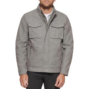 DOCKERS Men’s Faux Leather Military Jacket(Light Grey)