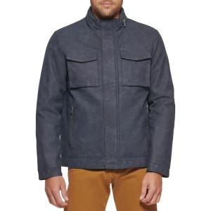 DOCKERS Men’s Faux Leather Military Jacket(Navy)