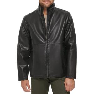 DOCKERS Men’s The Dylan Faux Leather Racer Jacket(Black With Bib)
