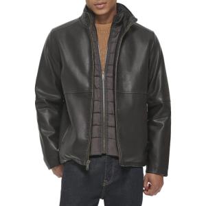 DOCKERS Men’s The Dylan Faux Leather Racer Jacket(Dark Brown With Bib)