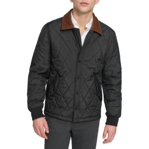 DOCKERS mens Diamond Quilted Jacket With Corduroy Collar(Black)