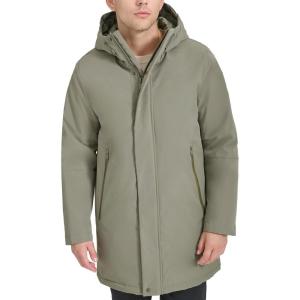 DOCKERS mens Softshell Mid-length Hooded City Coat(Olive)