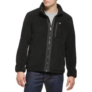 DOCKERS mens Zip Front Sherpa Fleece Jacket With Chest Pocket(Black)
