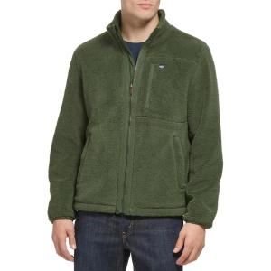 DOCKERS mens Zip Front Sherpa Fleece Jacket With Chest Pocket(Dark Olive)