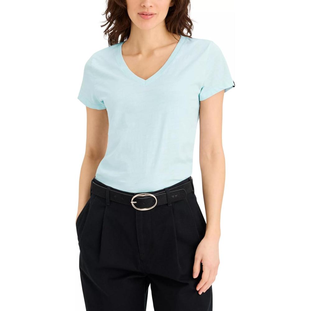 imageDOCKERS Womens Womens Favorite Tee VNeck Slim FitIce Water
