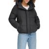 DOCKERS womens Water Resistant Quilted Bubble Puffer Jacket With Hood(Black)