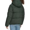 DOCKERS womens Water Resistant Quilted Bubble Puffer Jacket With Hood(Dark Forest)