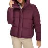DOCKERS womens Water Resistant Quilted Bubble Puffer Jacket With Hood(Wine)