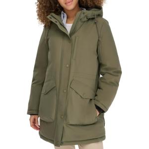 DOCKERS womens Cinched Waist Hooded Parka Jacket With Quilted Interior(Olive)