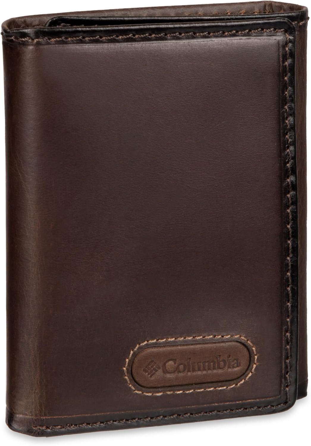 imageDOCKERS Mens Extra Capacity Slim Profile Trifold Wallet with Multiple Card Slots and ID WindowBrown Logo Ornament