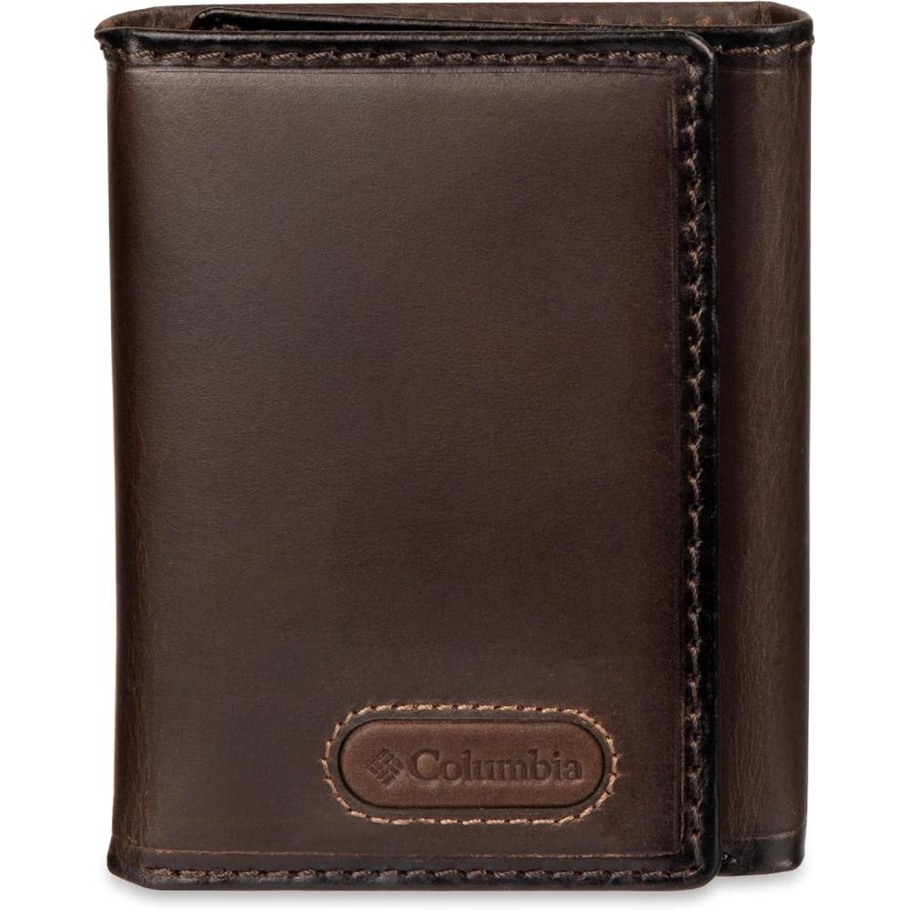 imageDOCKERS Mens Extra Capacity Slim Profile Trifold Wallet with Multiple Card Slots and ID WindowBrown Logo Ornament