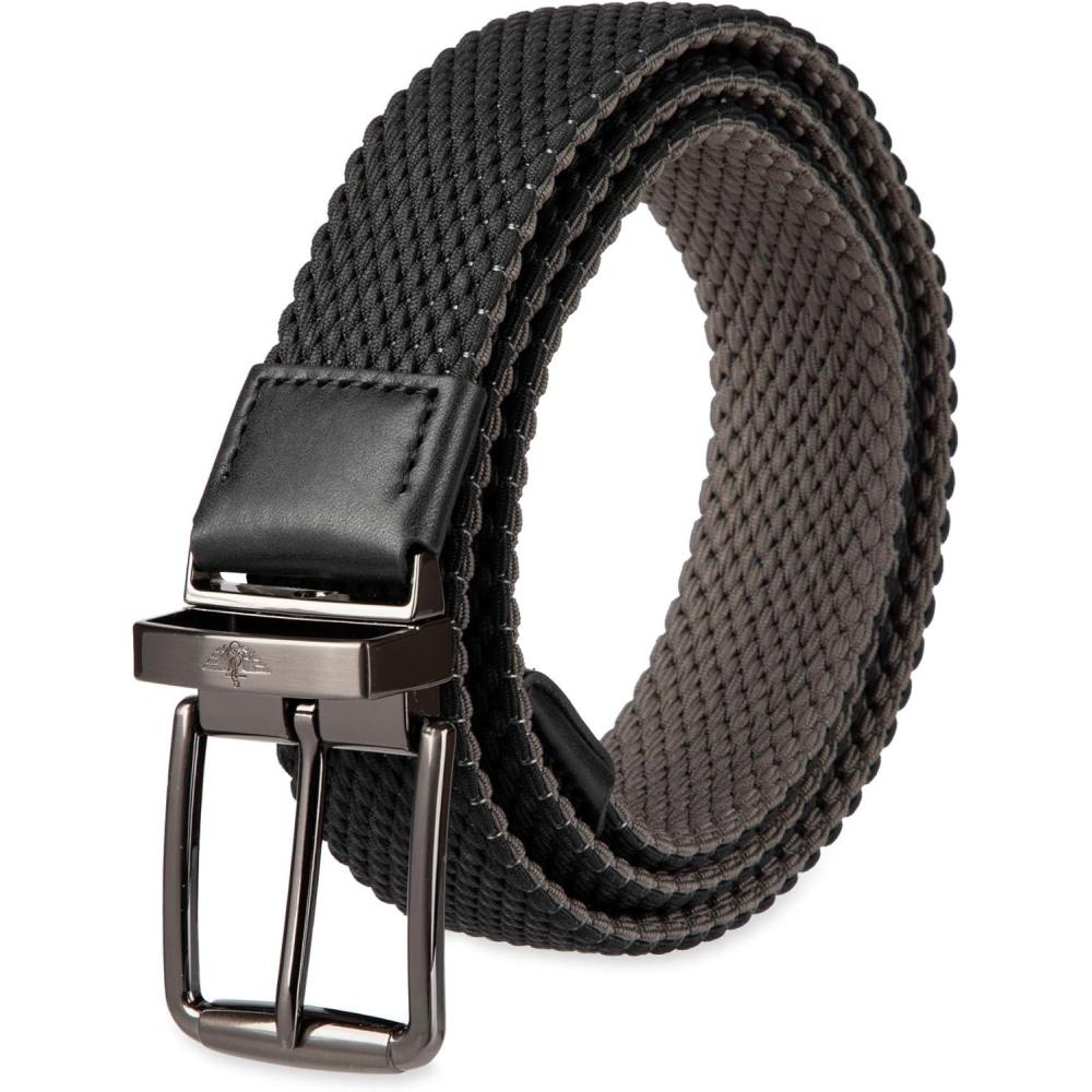 imageDOCKERS Mens Reversible Stretch Fabric Belt  SpringSummer Belt Golf BeltBlackGray