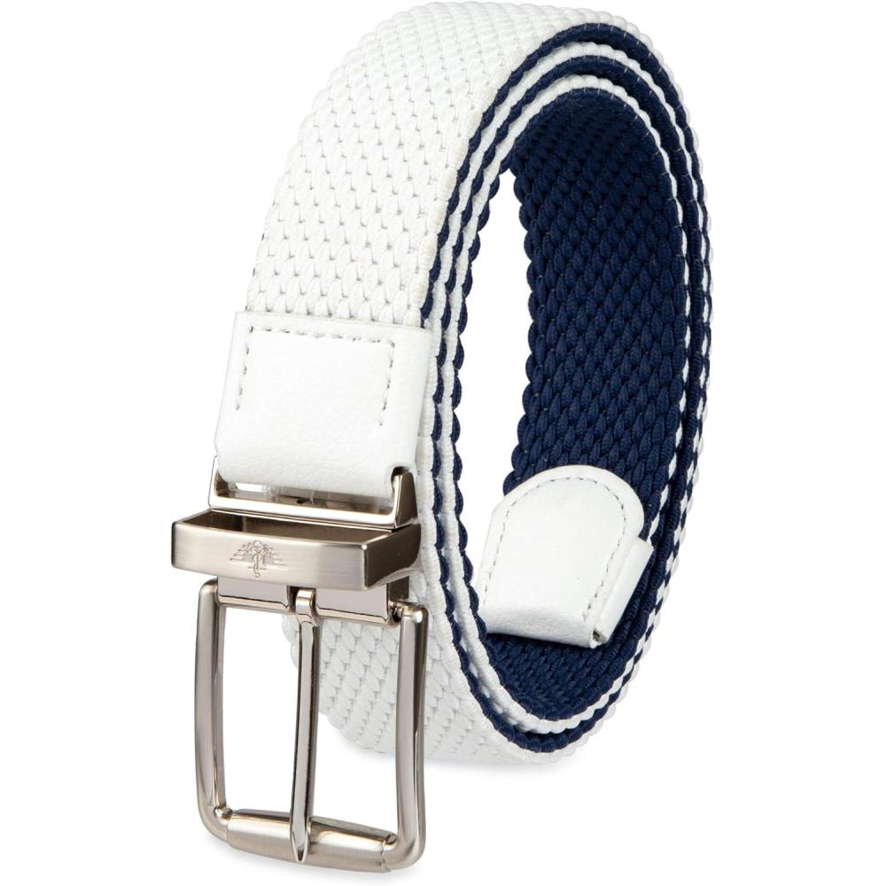 imageDOCKERS Mens Reversible Stretch Fabric Belt  SpringSummer Belt Golf BeltWhiteNavy