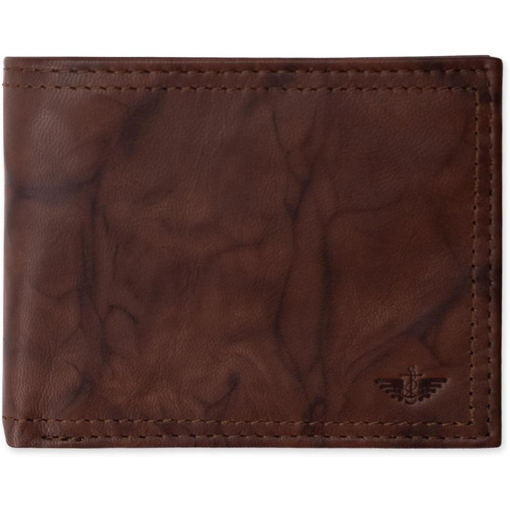 imageDockers Mens Bifold Leather Wallet  Thin Slimfold RFID Blocking Security Smart Extra CapacityBrown Crunch