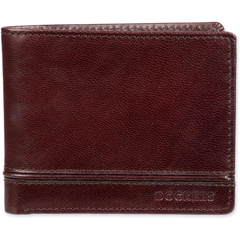 imageDockers Mens Bifold Leather Wallet  Thin Slimfold RFID Blocking Security Smart Extra CapacityCordovan