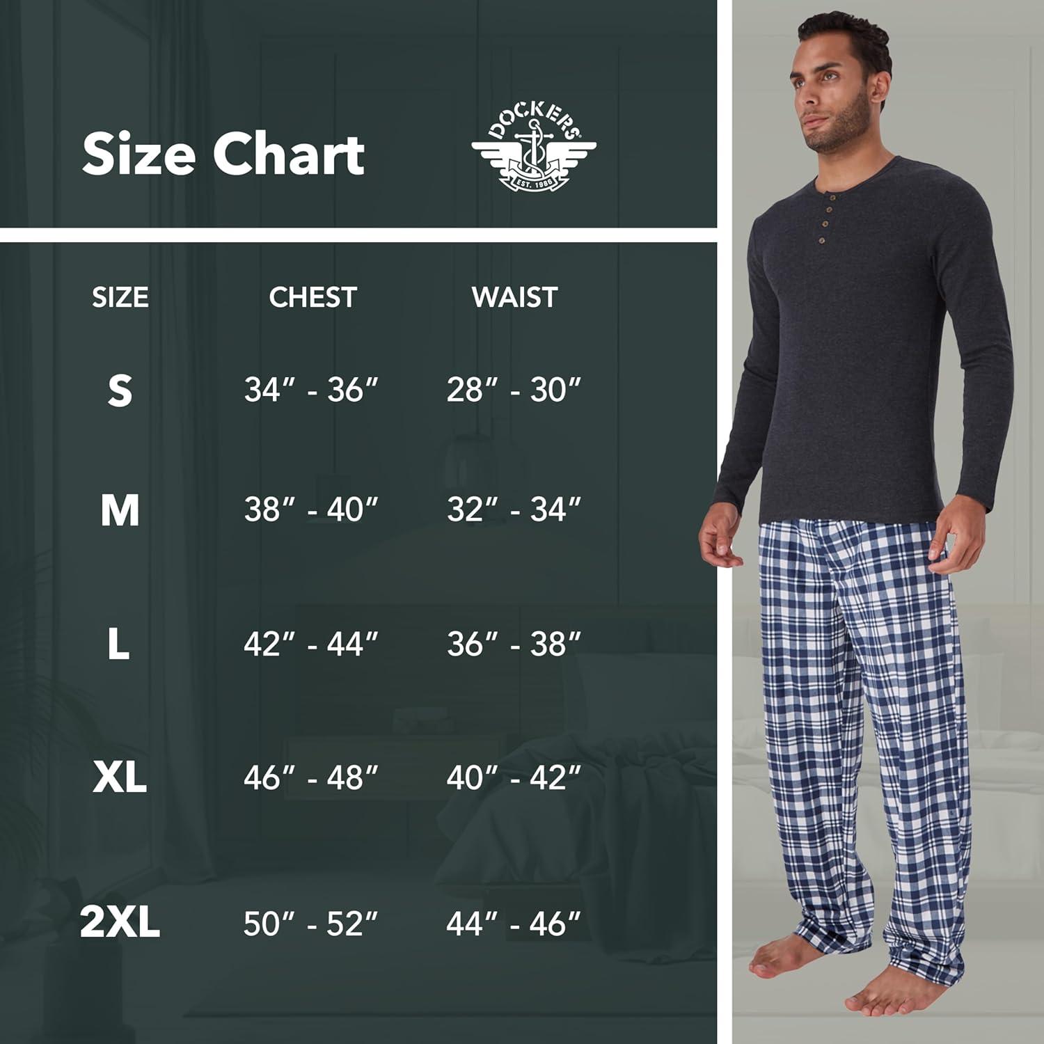 imageDOCKERS Mens Pajama Sets Plaid PJ Pants for Men Lounge Set Long Sleeve Shirt Plaid BottomsCharcoal