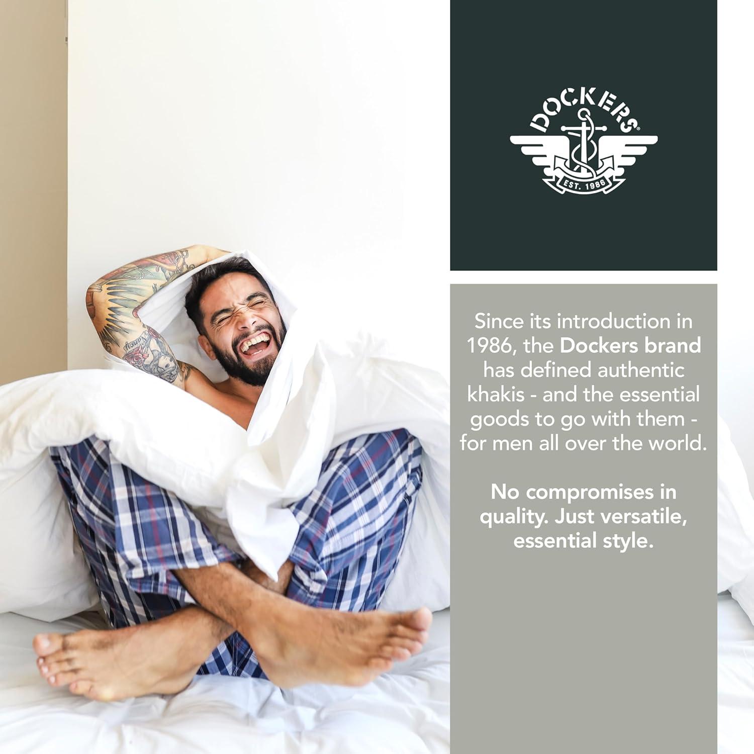 imageDOCKERS Mens Pajama Sets Plaid PJ Pants for Men Lounge Set Long Sleeve Shirt Plaid BottomsCharcoal