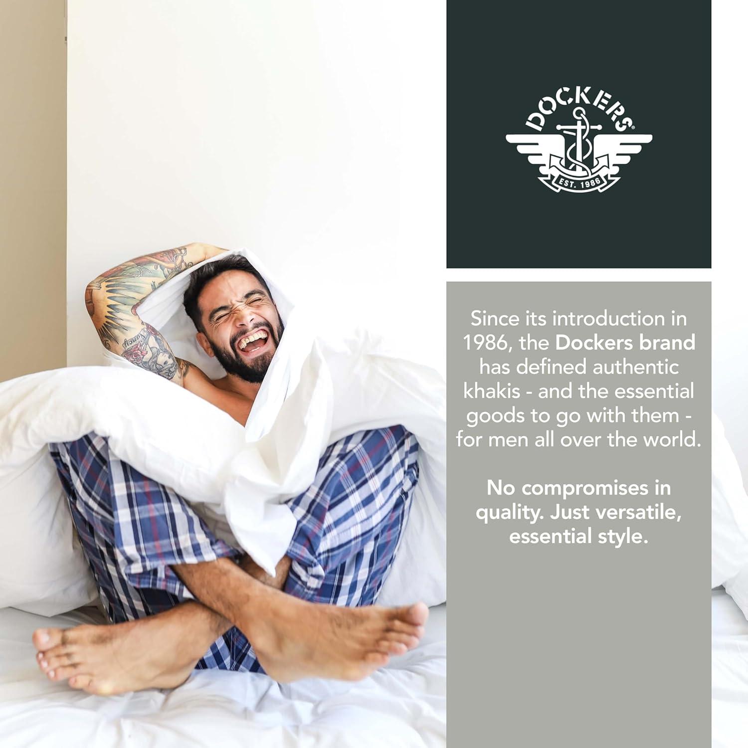 imageDOCKERS Mens Pajama Sets Plaid PJ Pants for Men Lounge Set Long Sleeve Shirt Plaid BottomsNavyBlk