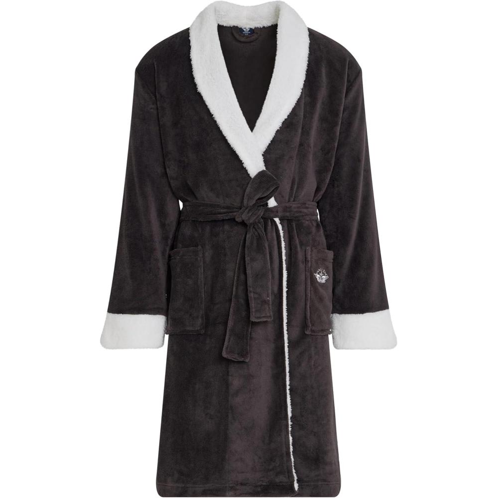 imageDOCKERS Mens Bath Robe for Men Plush Sherpa Shower Robe with PocketsBlack