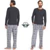DOCKERS Men’s Pajama Sets, Plaid PJ Pants for Men Lounge Set Long Sleeve Shirt Plaid Bottoms(Black/Grey)