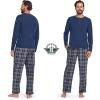 DOCKERS Men’s Pajama Sets, Plaid PJ Pants for Men Lounge Set Long Sleeve Shirt Plaid Bottoms(Navy/Blk)