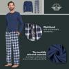 DOCKERS Men’s Pajama Sets, Plaid PJ Pants for Men Lounge Set Long Sleeve Shirt Plaid Bottoms(Navy/Cream)