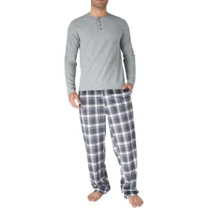 DOCKERS Men’s Pajama Sets, Plaid PJ Pants for Men Lounge Set Long Sleeve Shirt Plaid Bottoms(Dark Grey)