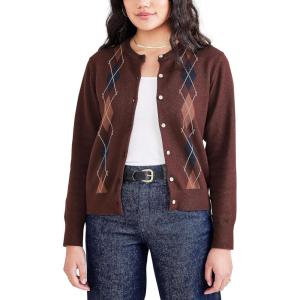 Dockers Mens Regular Fit Long Sleeve Cardigan Sweater(Decadent Chocolate Brown – Argyle)