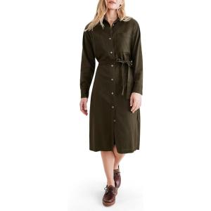 Dockers Womens Relaxed Fit Long Sleeve Dress(Forest Night Green)