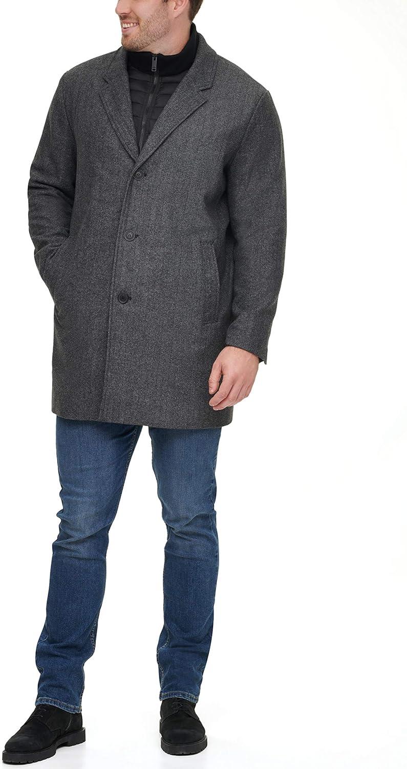 image:imageDOCKERS mens Henry Wool Blend Top Coat Regular and Big amp Tall SizesCharcoal Herringbone