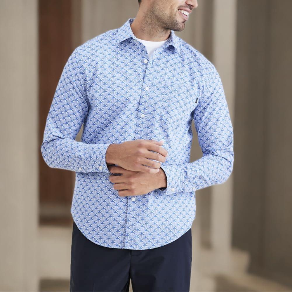 image:imageDockers Mens Regular Fit Long Sleeve Casual Shirt Regular and Big amp TallDelt Blue Print