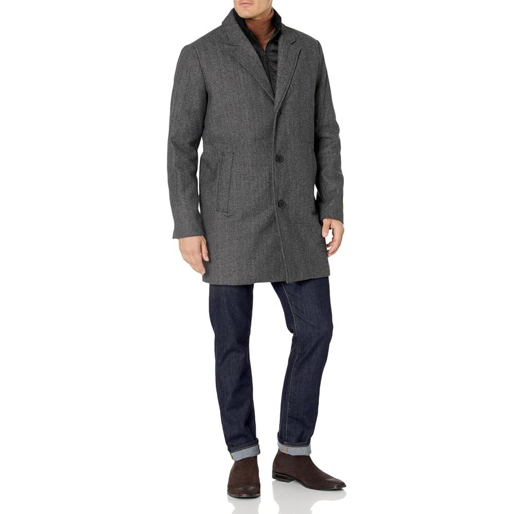 image:imageDOCKERS mens Henry Wool Blend Top Coat Regular and Big amp Tall SizesCharcoal Herringbone