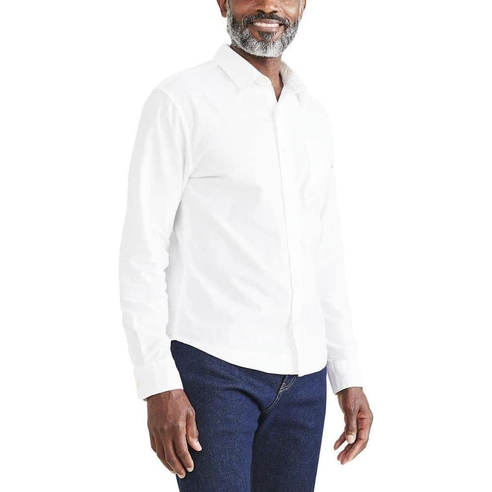 image:imageDockers Mens Regular Fit Long Sleeve Casual Shirt Regular and Big amp TallDelft Blue  End on End Oxford