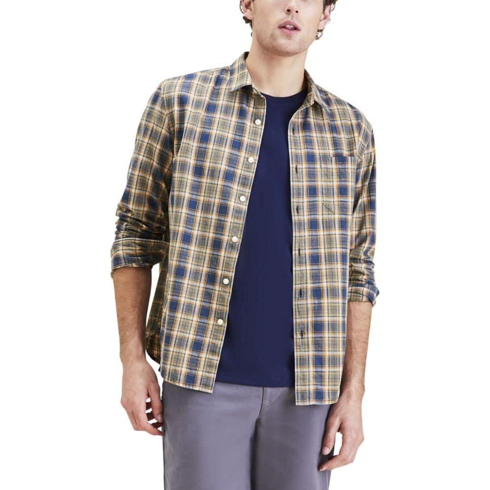 image:imageDockers Mens Regular Fit Long Sleeve Casual Shirt Regular and Big amp TallOcean Blue Plaid