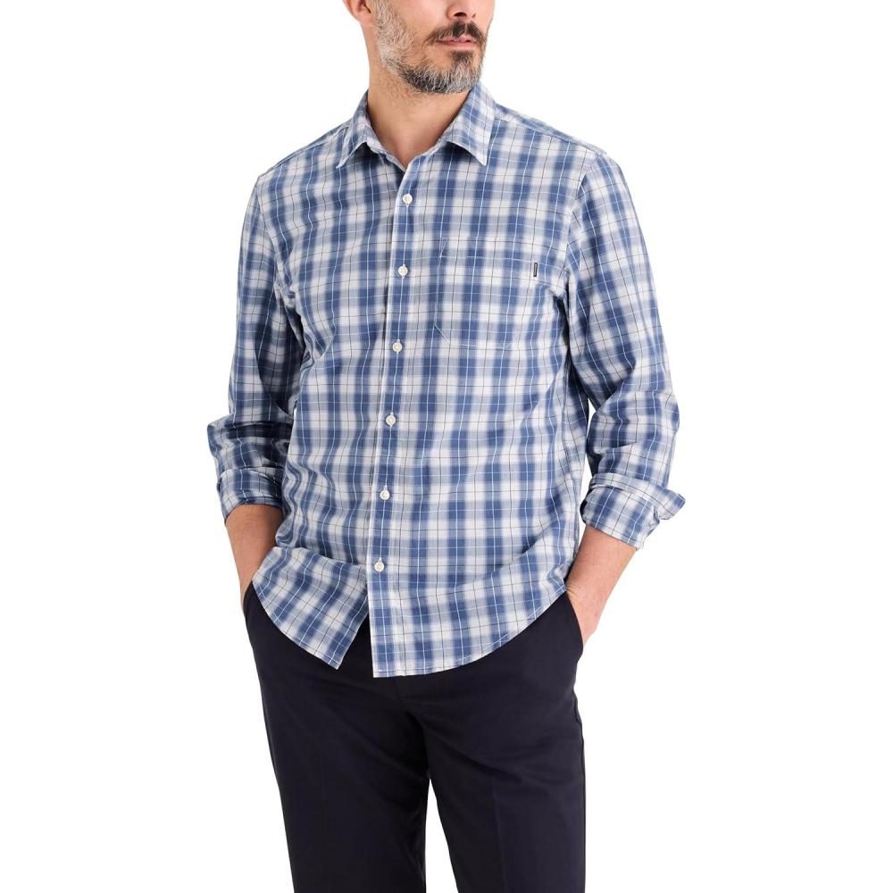 image:imageDockers Mens Regular Fit Long Sleeve Casual Shirt Regular and Big amp TallReeves Poplin Coastal Fjord Plaid