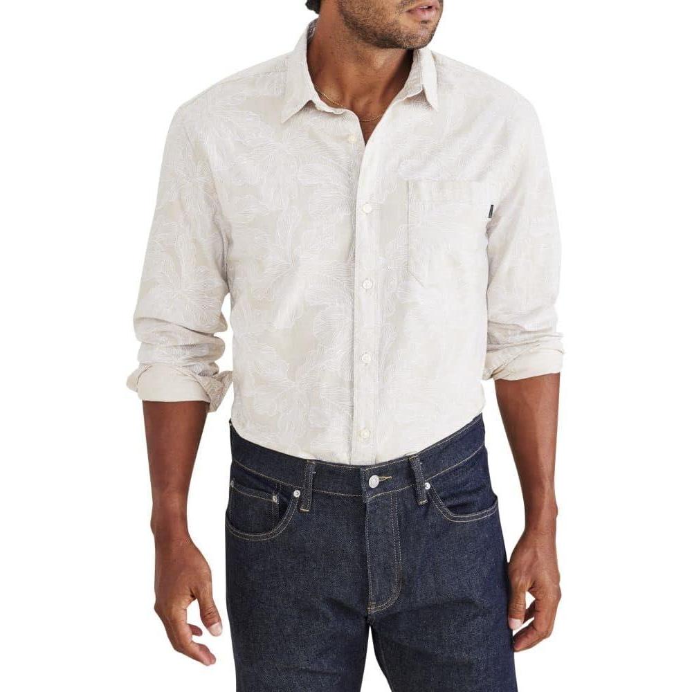 image:imageDockers Mens Regular Fit Long Sleeve Casual Shirt Regular and Big amp TallSahara Khaki Maria Print