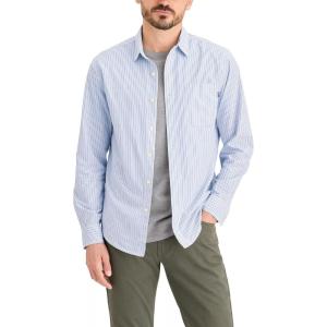 Dockers Men’s Regular Fit Long Sleeve Casual Shirt (Regular and Big & Tall)(Erwin Poplin Bel Air Blue Stripe)