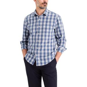 Dockers Men’s Regular Fit Long Sleeve Casual Shirt (Regular and Big & Tall)(Reeves Poplin Coastal Fjord Plaid)