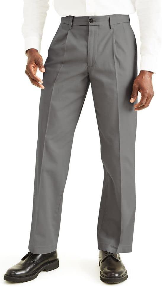 image:imageDockers Mens Classic Fit Signature Lux Cotton Stretch PantsPleated Regular and Big amp TallBurma Grey