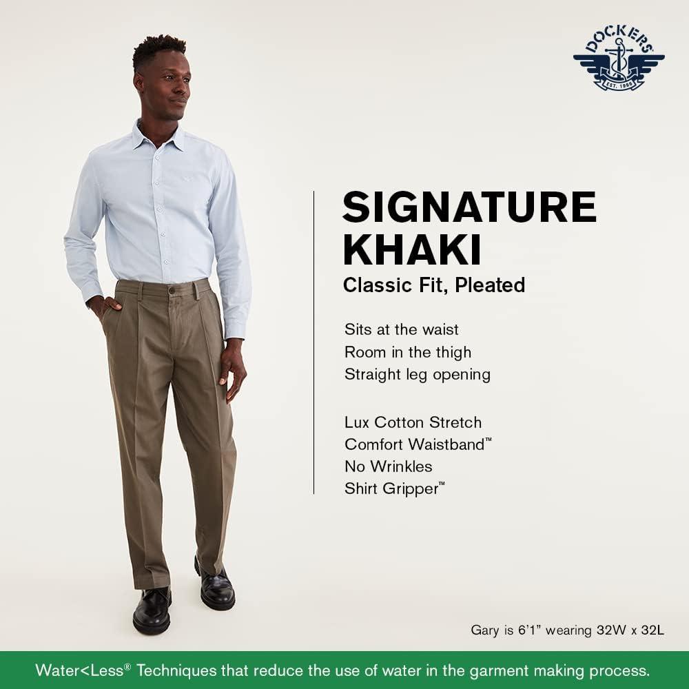 image:imageDockers Mens Classic Fit Signature Lux Cotton Stretch PantsPleated Regular and Big amp TallCharcoal Heather
