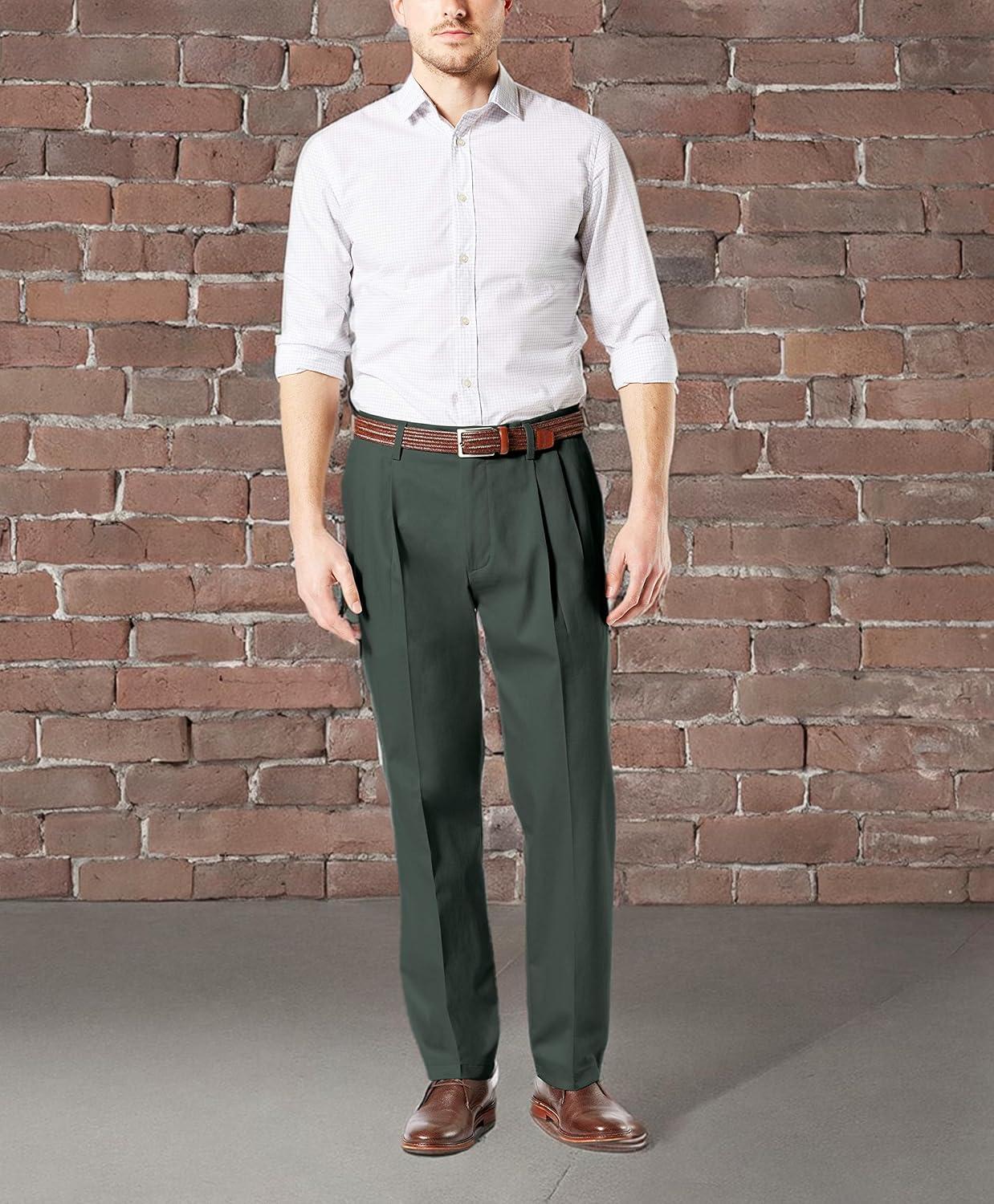 image:imageDockers Mens Classic Fit Signature Lux Cotton Stretch PantsPleated Regular and Big amp TallOlive Grove