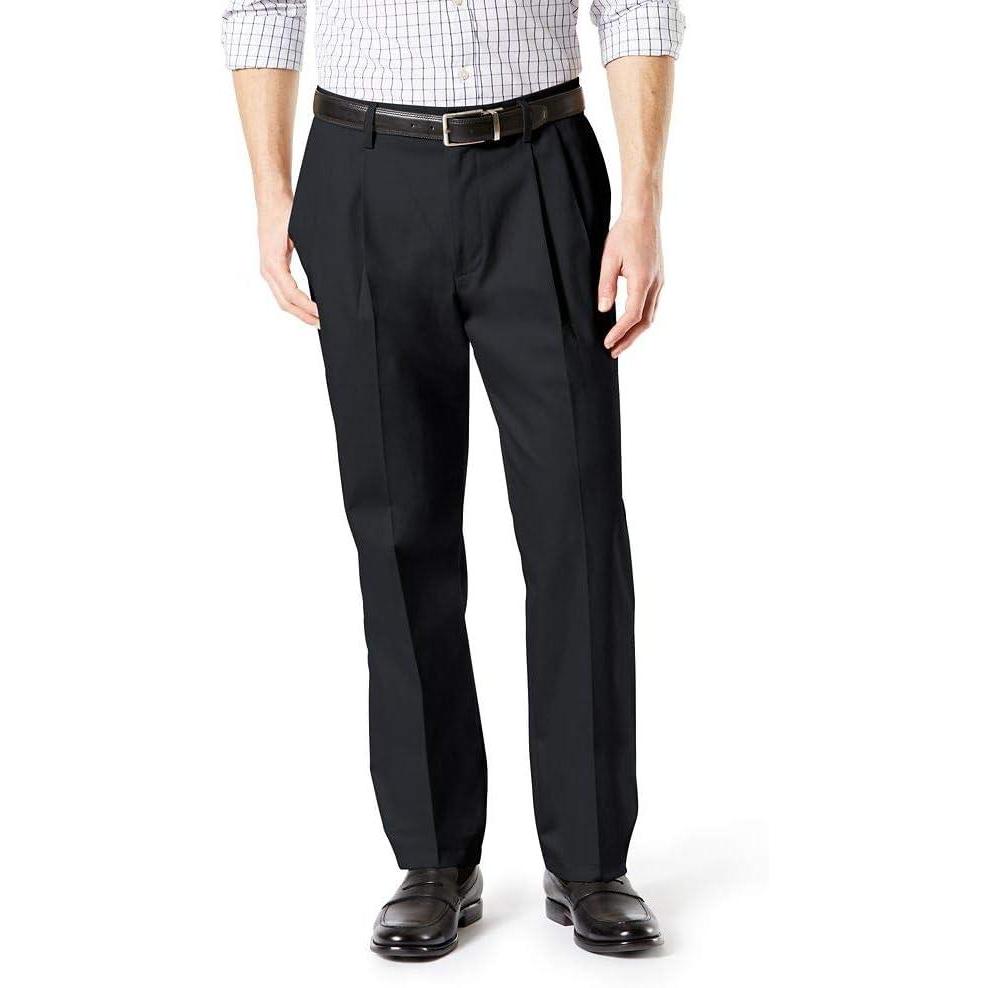 image:imageDockers Mens Classic Fit Signature Lux Cotton Stretch PantsPleated Regular and Big amp TallBlack Wash