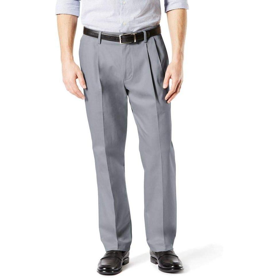 image:imageDockers Mens Classic Fit Signature Lux Cotton Stretch PantsPleated Regular and Big amp TallBurma Grey