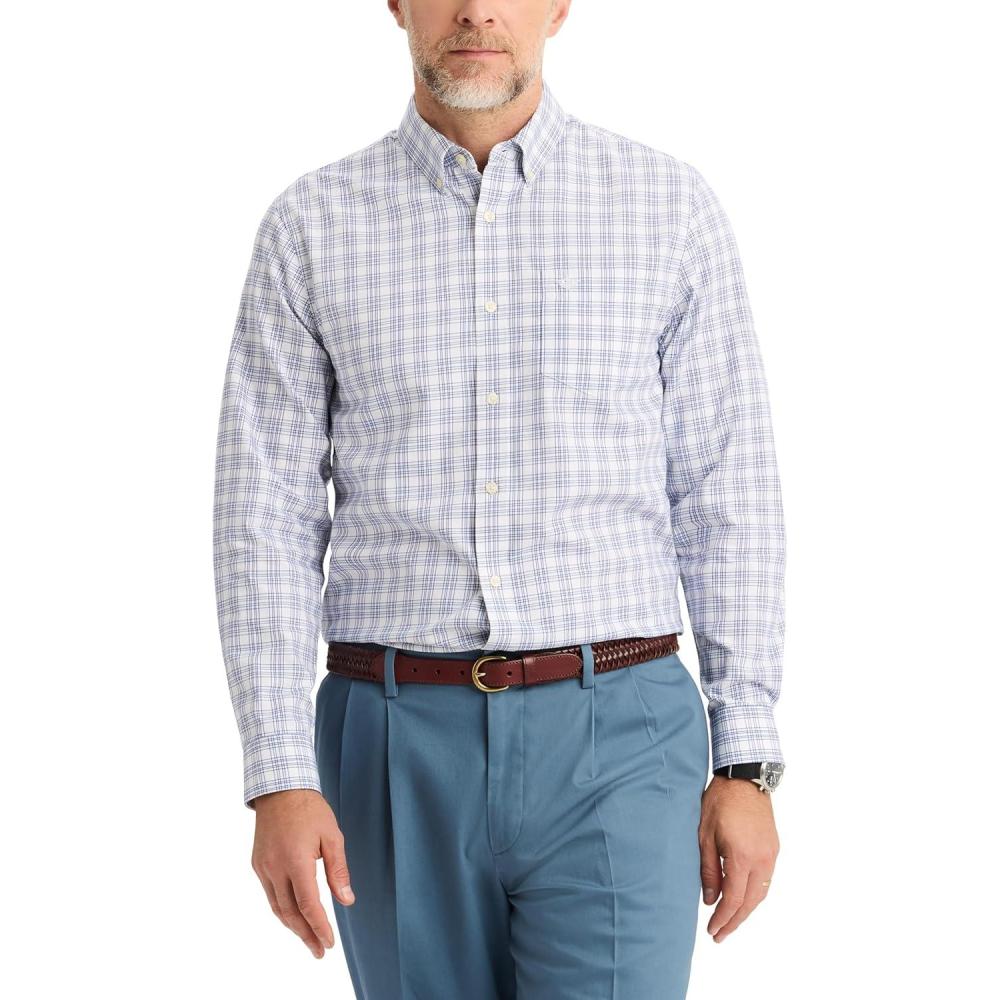 image:imageDockers Mens Dockers Mens Signature Shirt Long Sleeve Classic Fit with Stain DefenderBurwell Lucent White Plaid