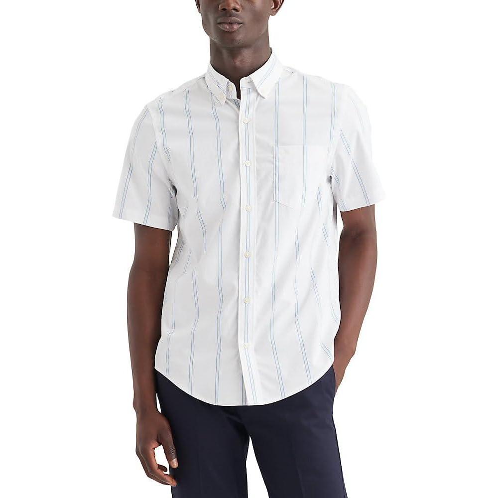 image:imageDockers Mens Dockers Mens Signature Shirt Short Sleeve Classic Fit with Stain DefenderLucent White Nomad Stripe
